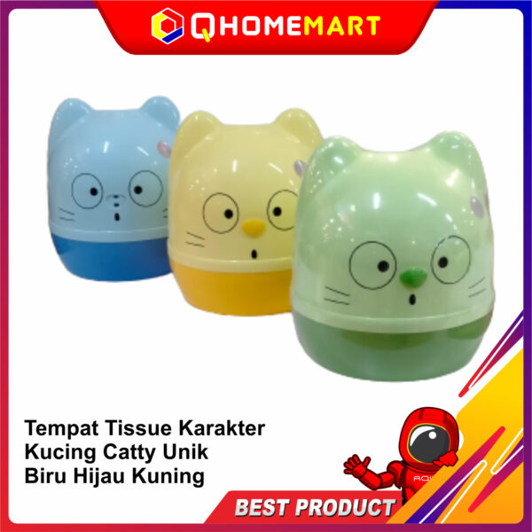 Tempat Tissue Karakter Kucing Catty Unik Biru Hijau Kuning - Biru Muda