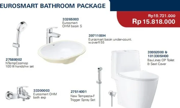 Closet Duduk Set Wastafel GROHE Eurosmart Bathroom Package